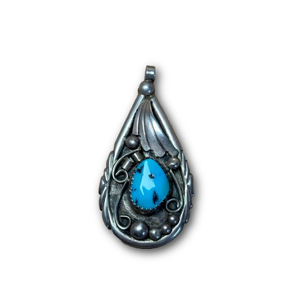 Vintage Sterling Teardrop Pendant with Turquoise